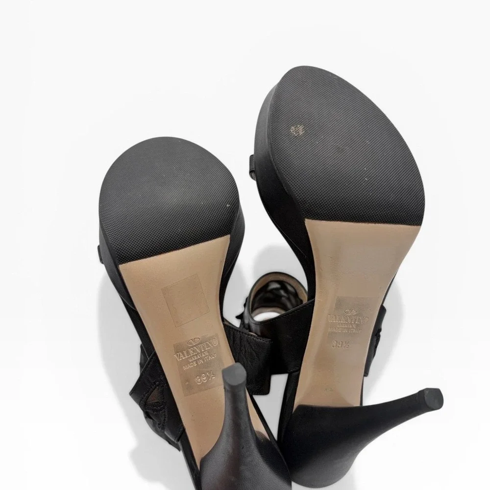 Valentino Garavani Platform Heels COA‎ 39.5 Black Lace Floral Leather Stiletto